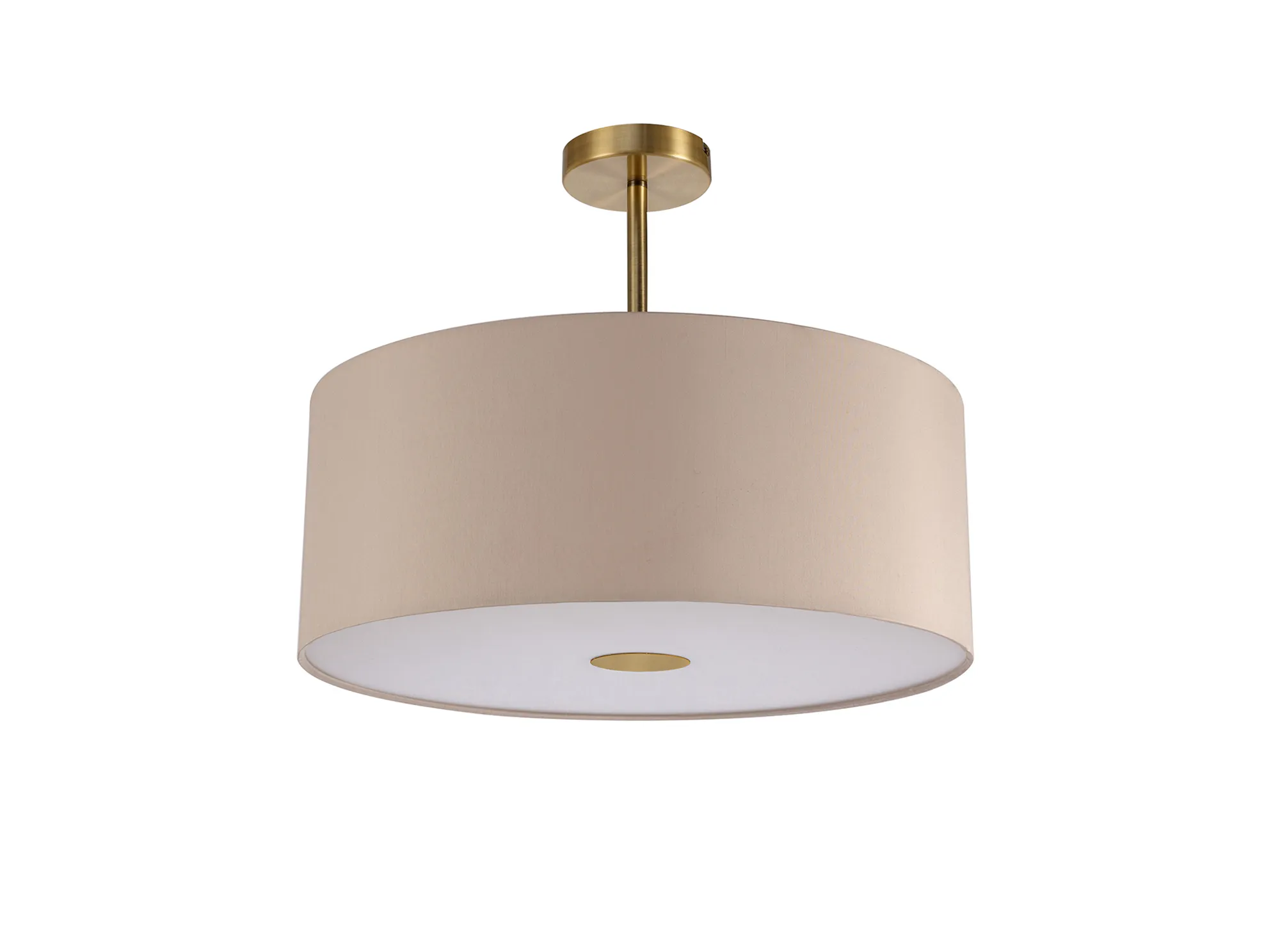 Baymont 50cm Semi Flush 1 Light Antique Brass, Nude Beige/Moonlight, Frosted Diffuser DK0184  Deco Baymont AB NU